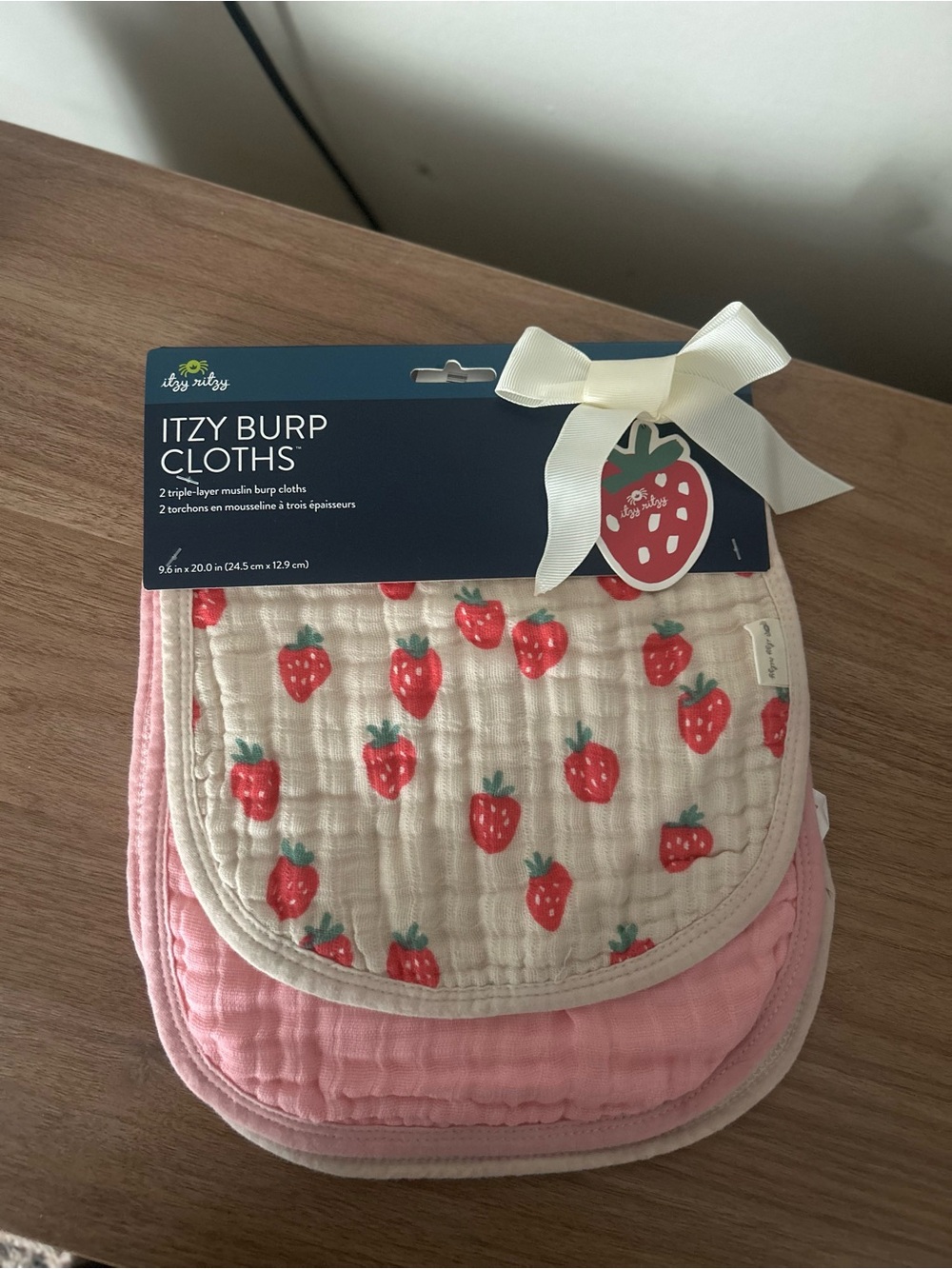 Itzy Ritzy Pink and Cream Strawberry Muslin Burp Cloths - 2 Pack